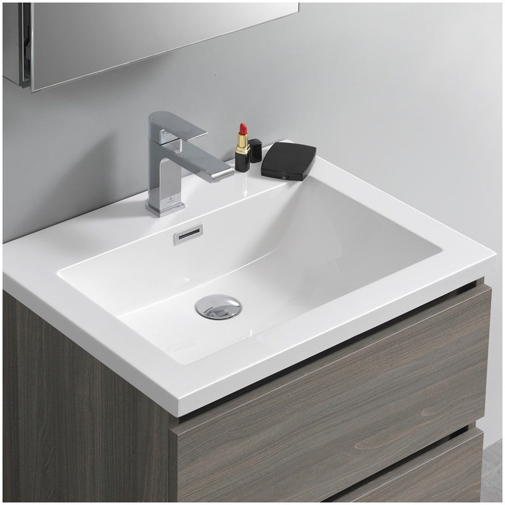 Lazzaro 24" Gray Wood Free Standing Modern Bathroom Cabinet w/ Integrated Sink
