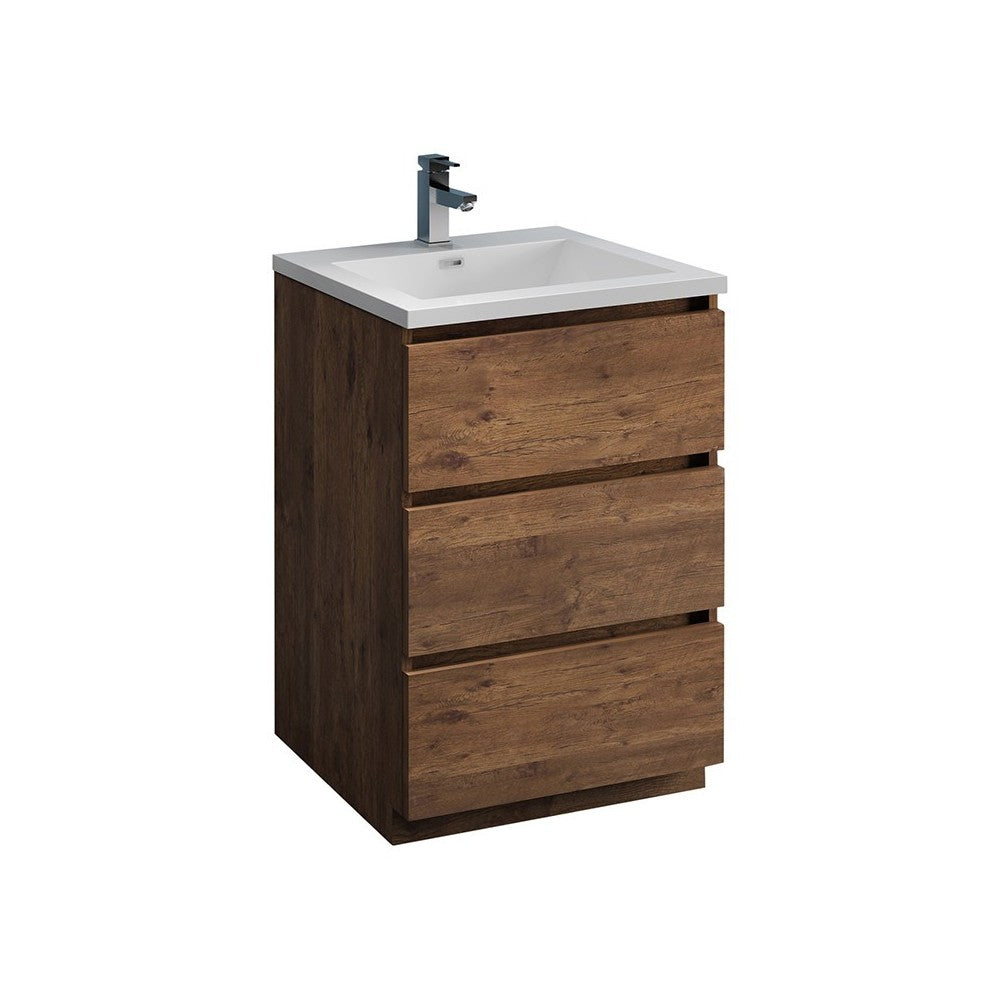 Lazzaro 24" Rosewood Free Standing Modern Bathroom Cabinet w/ Integrated Sink