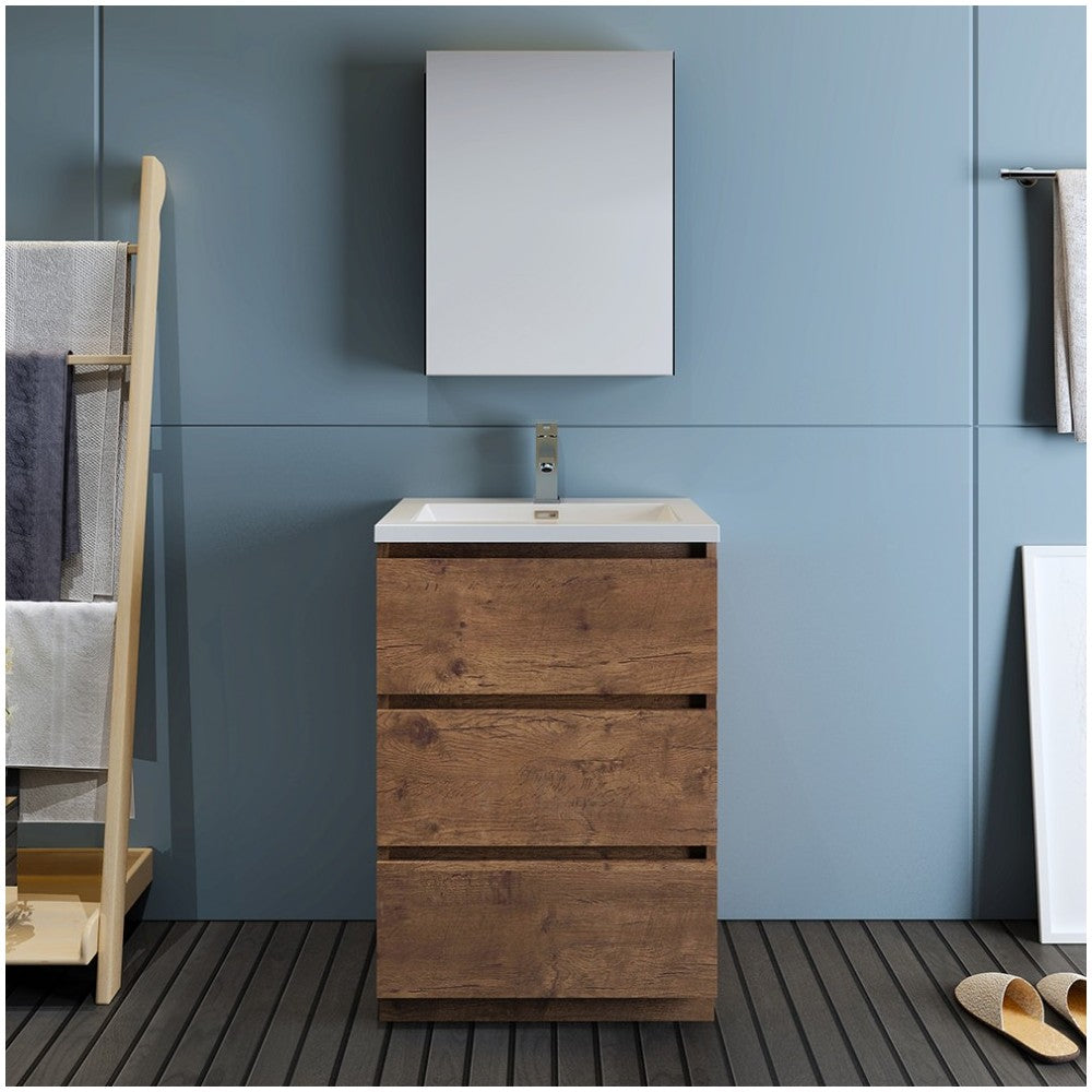 Lazzaro 24" Rosewood Free Standing Modern Bathroom Vanity w/ Medicine Cabinet