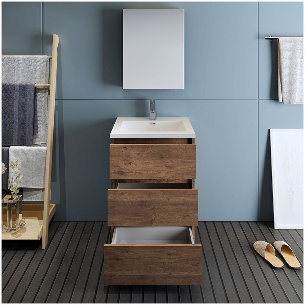 Lazzaro 24" Rosewood Free Standing Modern Bathroom Vanity w/ Medicine Cabinet