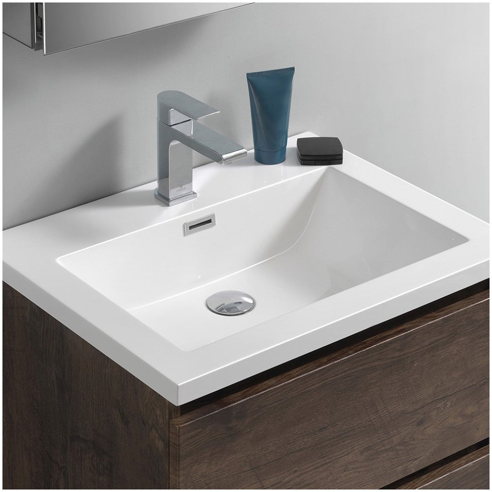 Lazzaro 24" Rosewood Free Standing Modern Bathroom Vanity w/ Medicine Cabinet