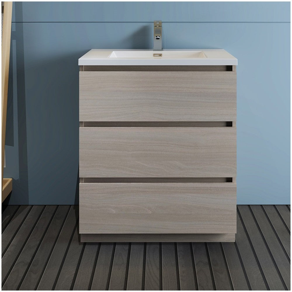 Lazzaro 30" Gray Wood Free Standing Modern Bathroom Cabinet w/ Integrated Sink