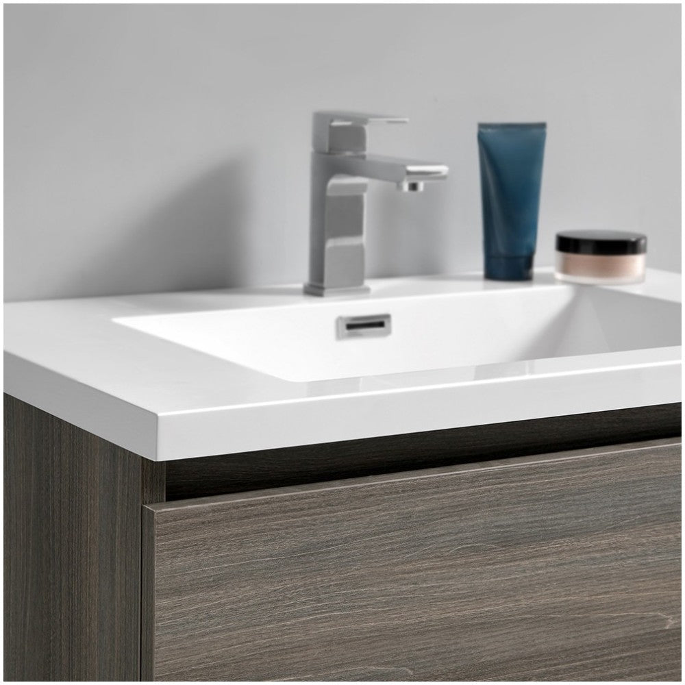Lazzaro 30" Gray Wood Free Standing Modern Bathroom Cabinet w/ Integrated Sink