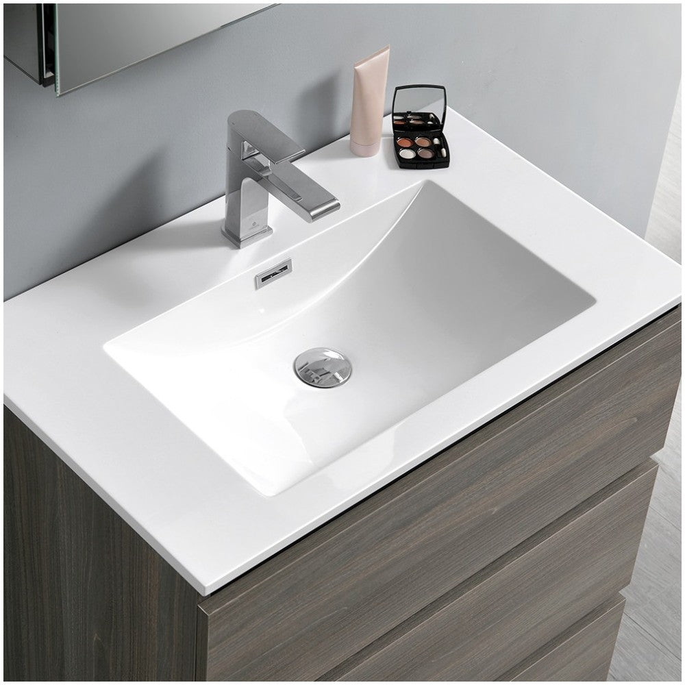 Lazzaro 30" Gray Wood Free Standing Modern Bathroom Cabinet w/ Integrated Sink