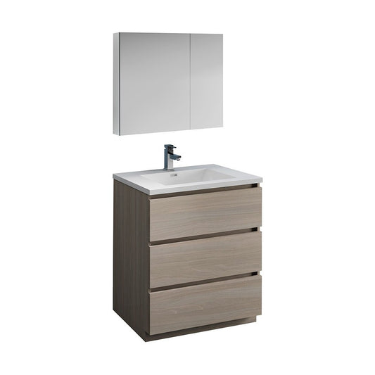 Lazzaro 30" Gray Wood Free Standing Modern Bathroom Vanity w/ Medicine Cabinet
