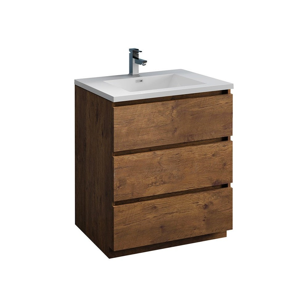 Lazzaro 30" Rosewood Free Standing Modern Bathroom Cabinet w/ Integrated Sink