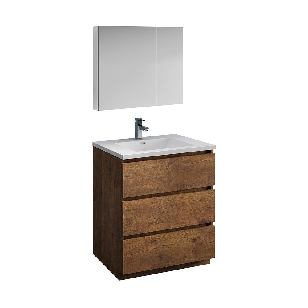 Lazzaro 30" Rosewood Free Standing Modern Bathroom Vanity w/ Medicine Cabinet
