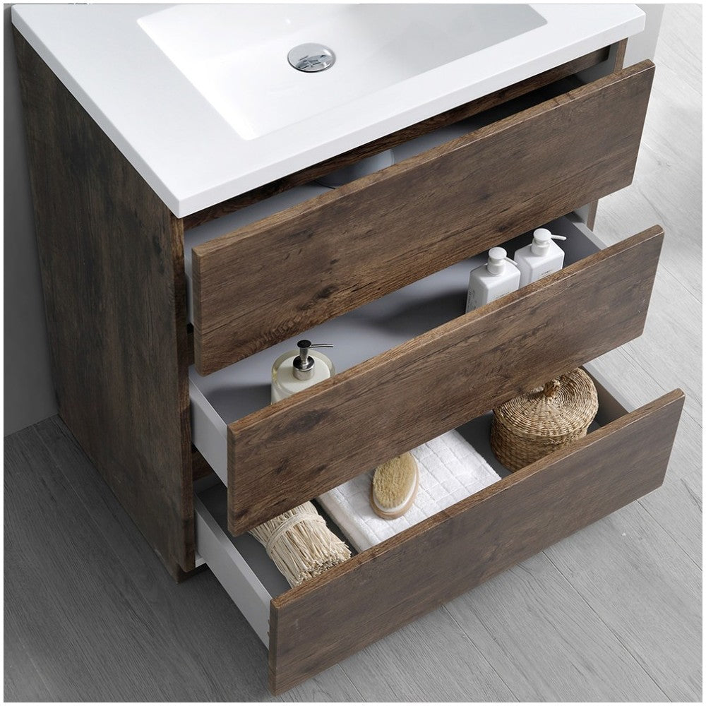 Lazzaro 30" Rosewood Free Standing Modern Bathroom Vanity w/ Medicine Cabinet