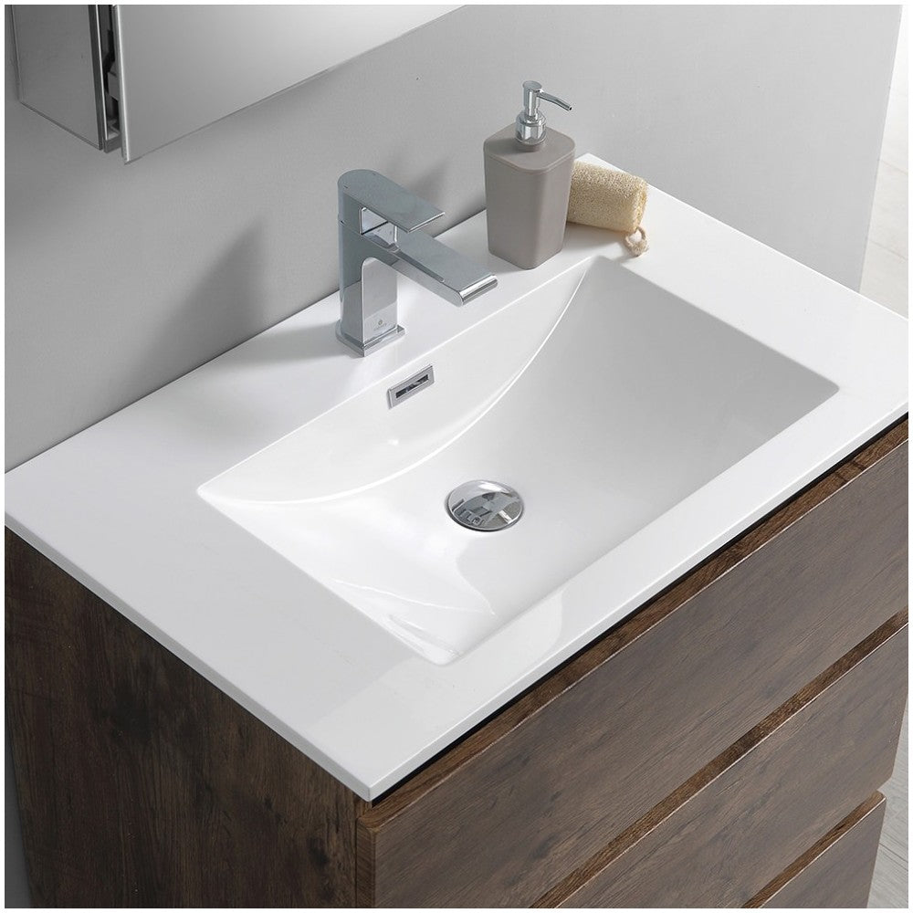 Lazzaro 30" Rosewood Free Standing Modern Bathroom Vanity w/ Medicine Cabinet