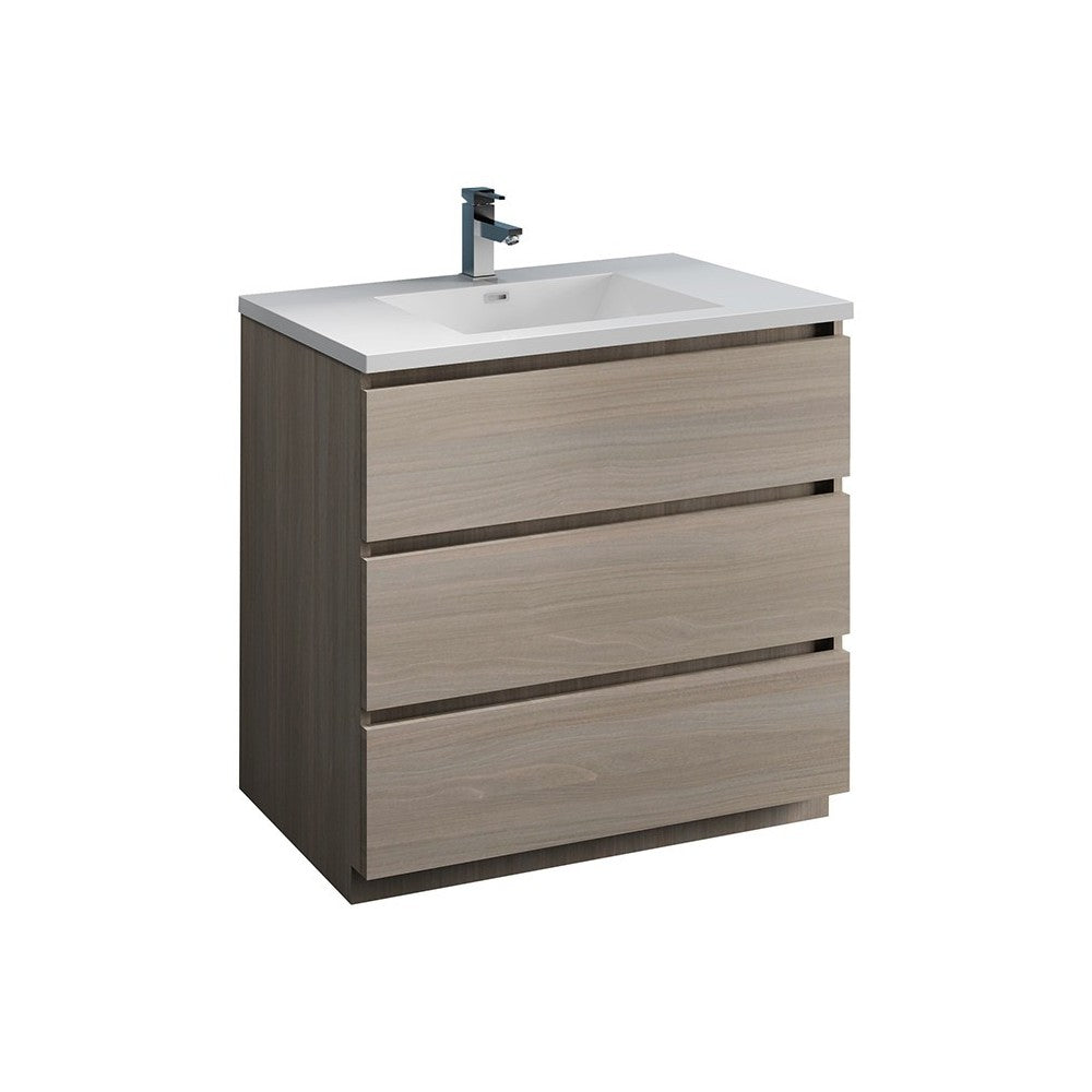 Lazzaro 36" Gray Wood Free Standing Modern Bathroom Cabinet w/ Integrated Sink