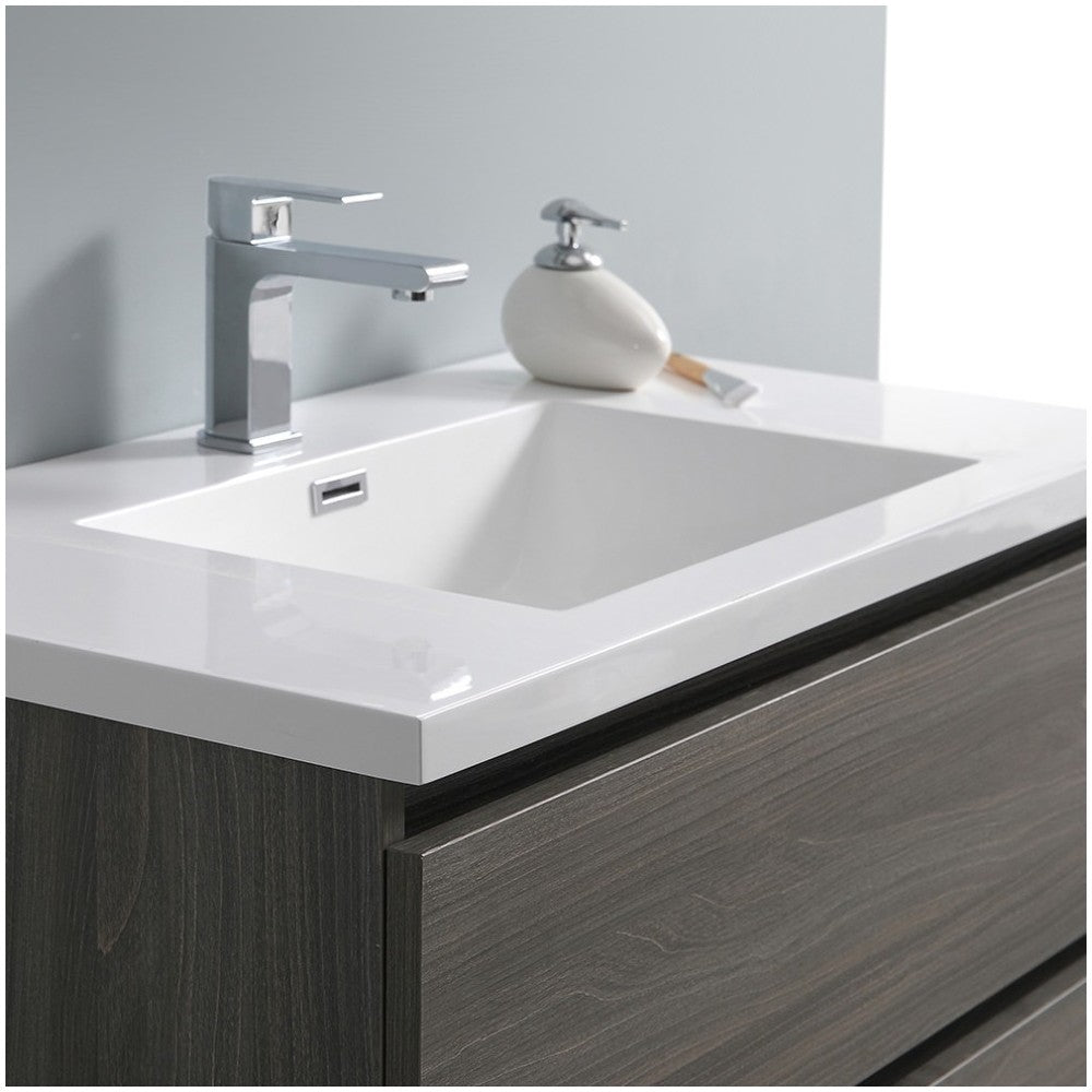 Lazzaro 36" Gray Wood Free Standing Modern Bathroom Cabinet w/ Integrated Sink