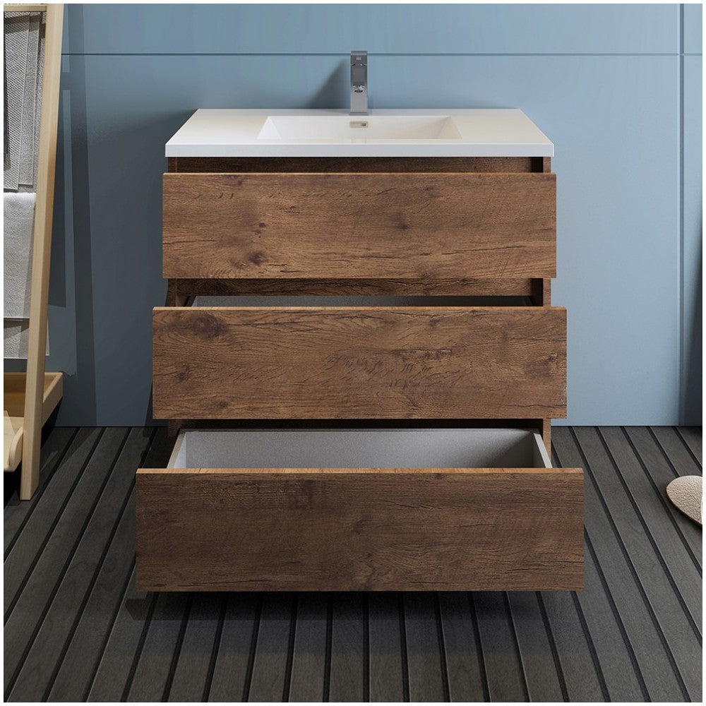 Lazzaro 36" Rosewood Free Standing Modern Bathroom Cabinet w/ Integrated Sink