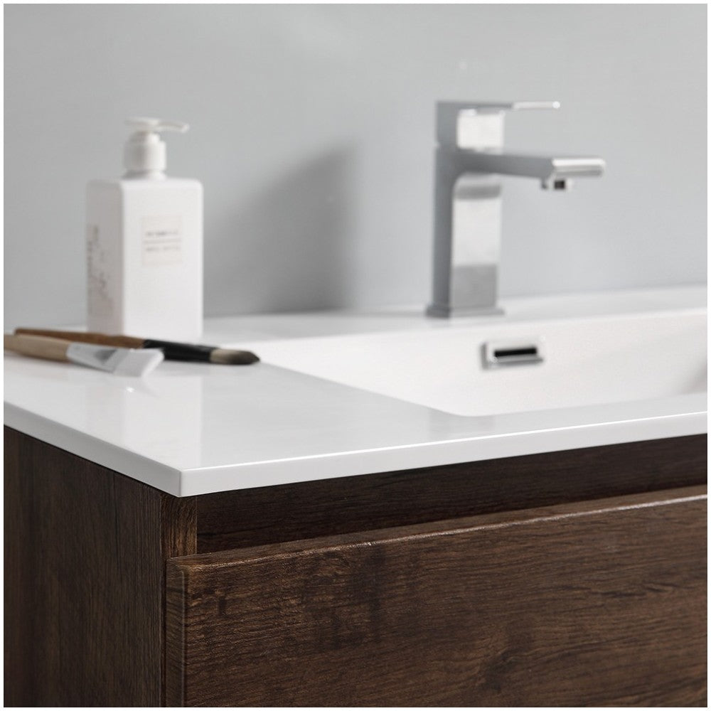 Lazzaro 36" Rosewood Free Standing Modern Bathroom Cabinet w/ Integrated Sink