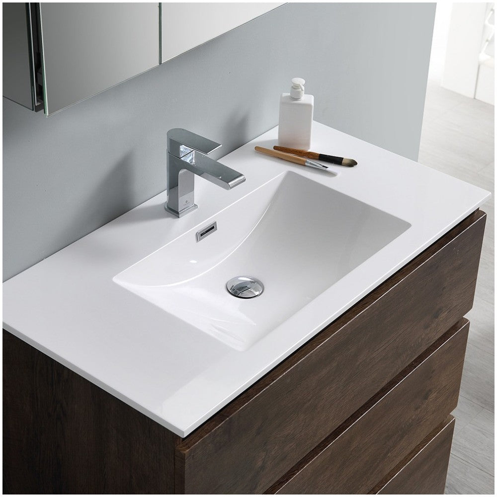 Lazzaro 36" Rosewood Free Standing Modern Bathroom Cabinet w/ Integrated Sink