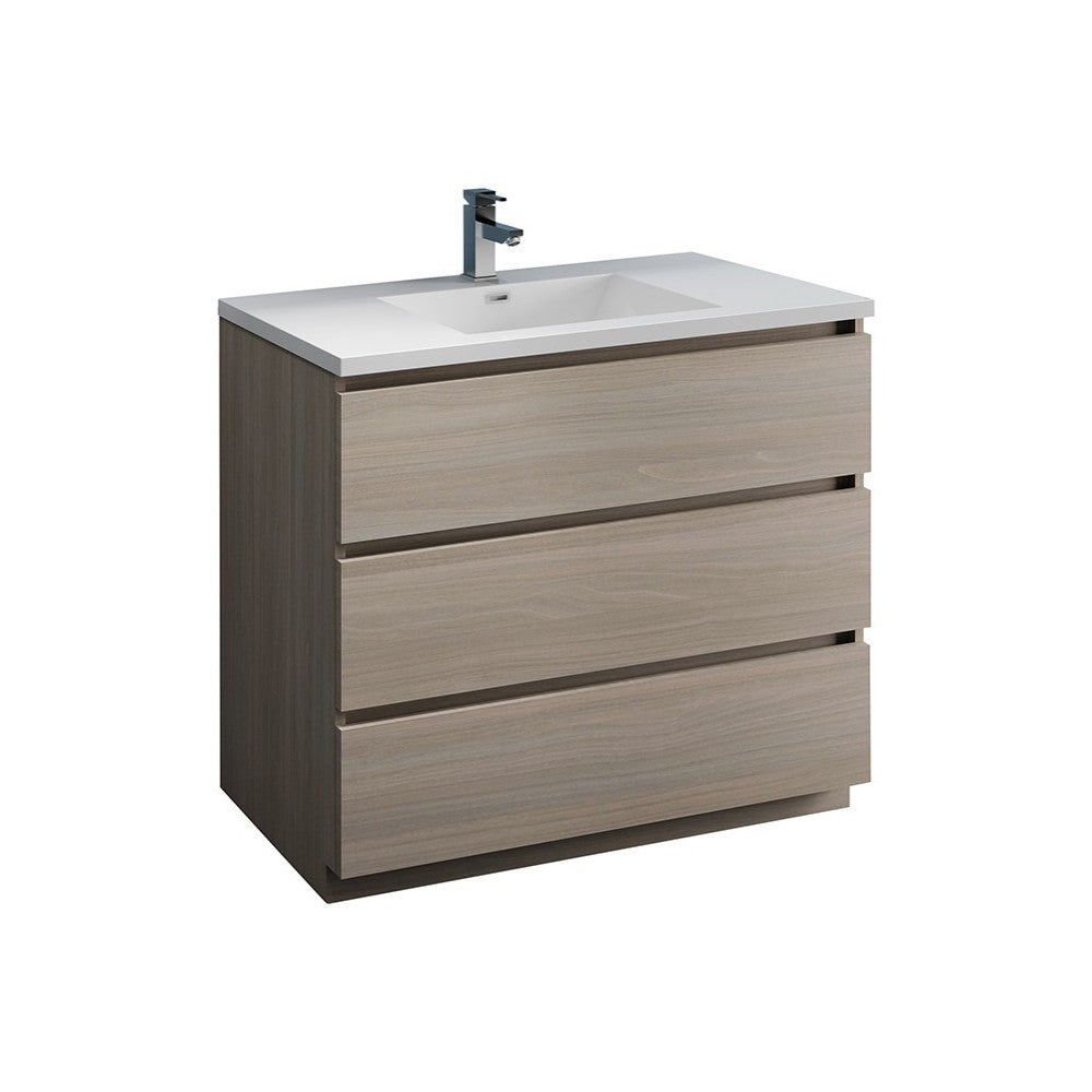 Lazzaro 42" Gray Wood Free Standing Modern Bathroom Cabinet w/ Integrated Sink