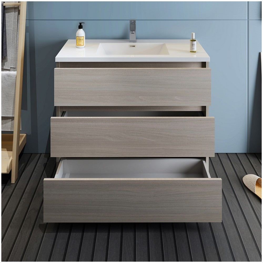 Lazzaro 42" Gray Wood Free Standing Modern Bathroom Cabinet w/ Integrated Sink