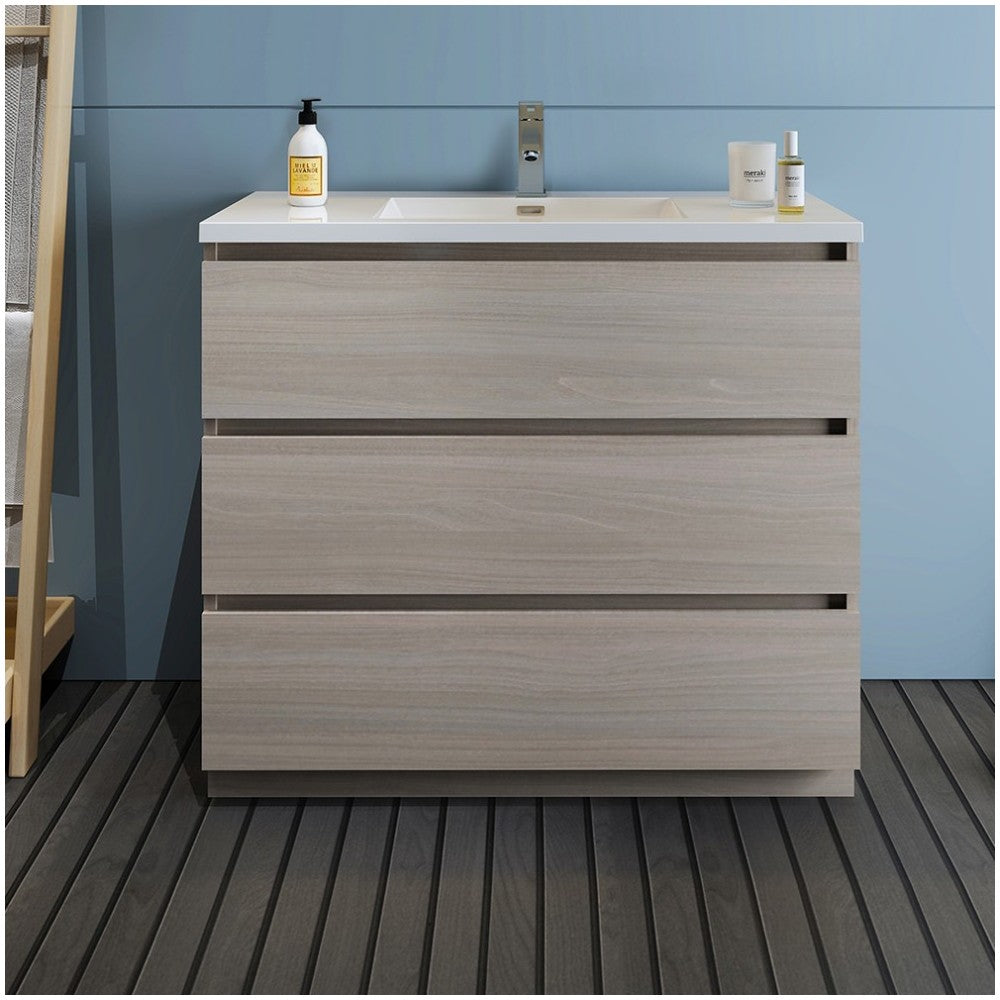 Lazzaro 42" Gray Wood Free Standing Modern Bathroom Cabinet w/ Integrated Sink