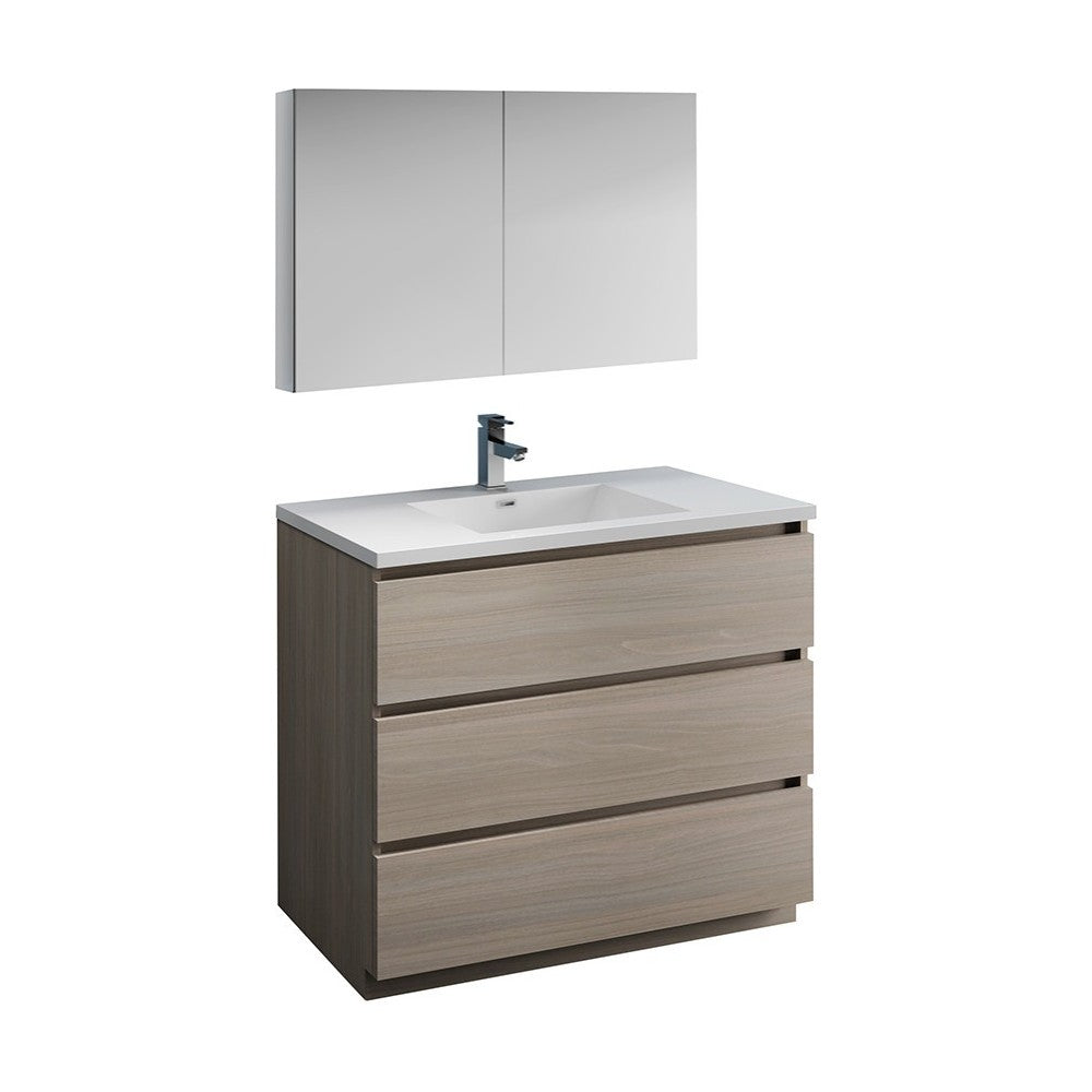 Lazzaro 42" Gray Wood Free Standing Modern Bathroom Vanity w/ Medicine Cabinet