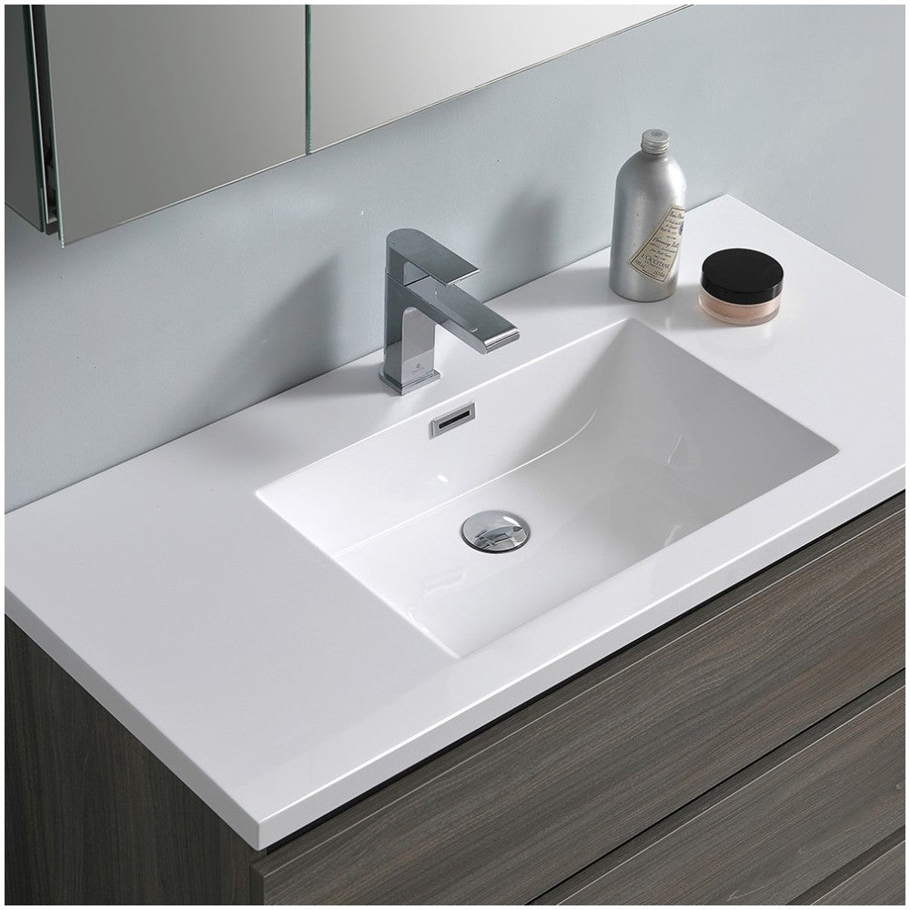 Lazzaro 42" Gray Wood Free Standing Modern Bathroom Vanity w/ Medicine Cabinet