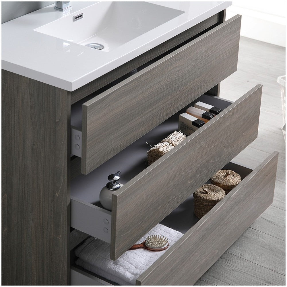 Lazzaro 42" Gray Wood Free Standing Modern Bathroom Vanity w/ Medicine Cabinet