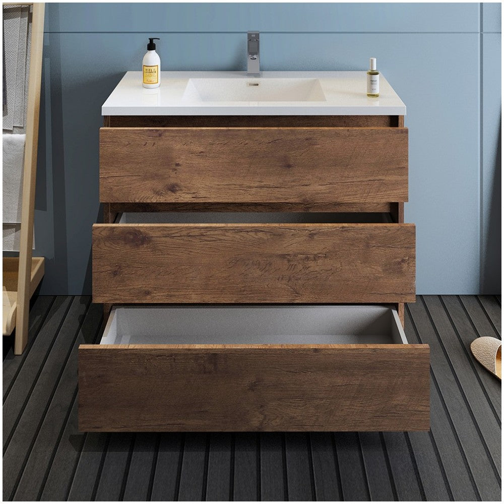 Lazzaro 42" Rosewood Free Standing Modern Bathroom Cabinet w/ Integrated Sink