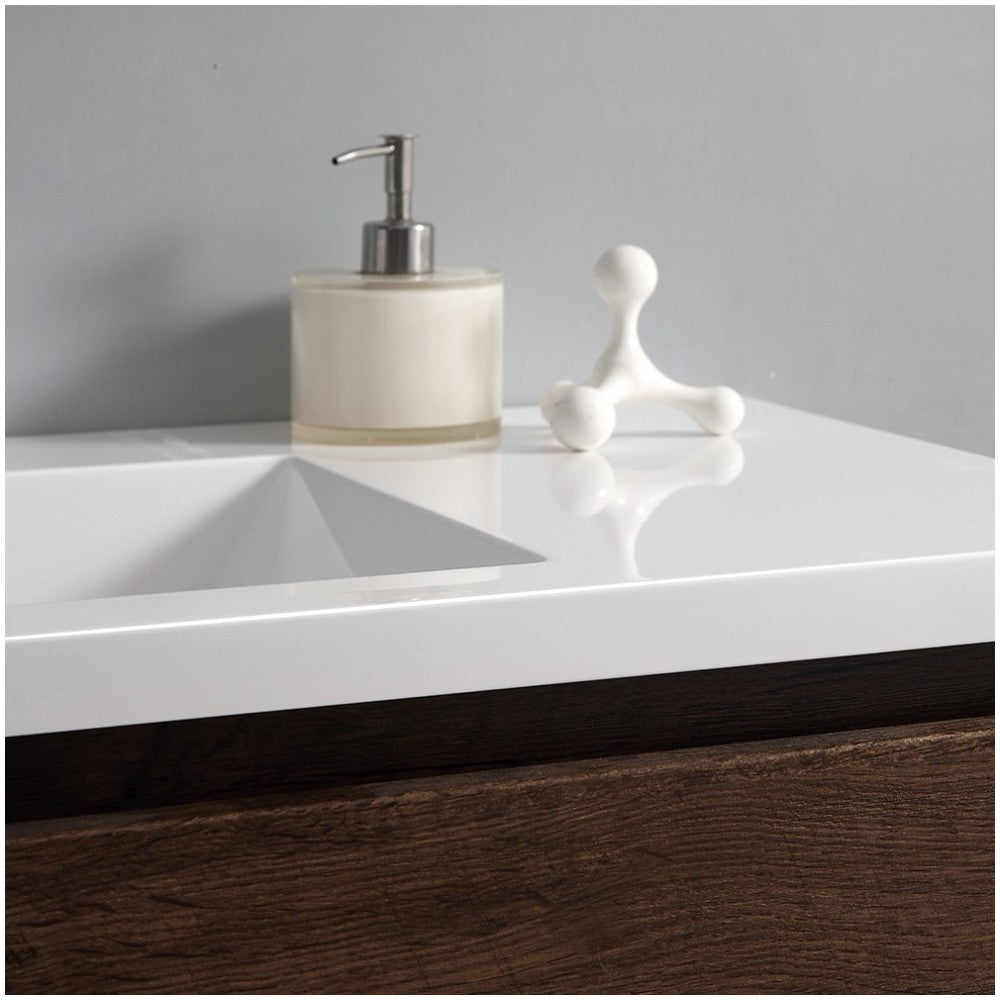 Lazzaro 42" Rosewood Free Standing Modern Bathroom Cabinet w/ Integrated Sink