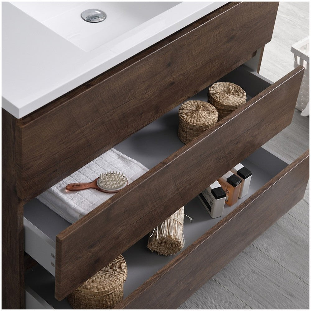 Lazzaro 42" Rosewood Free Standing Modern Bathroom Cabinet w/ Integrated Sink
