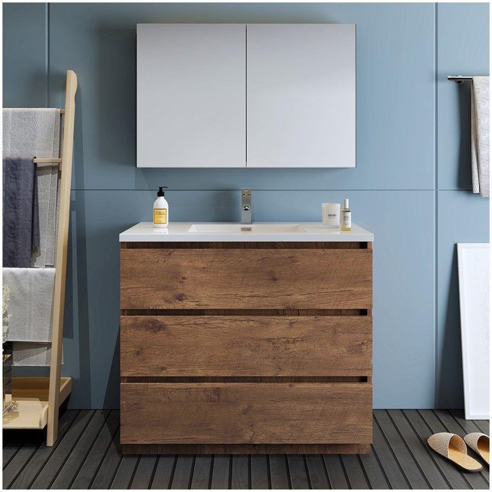 Lazzaro 42" Rosewood Free Standing Modern Bathroom Vanity w/ Medicine Cabinet