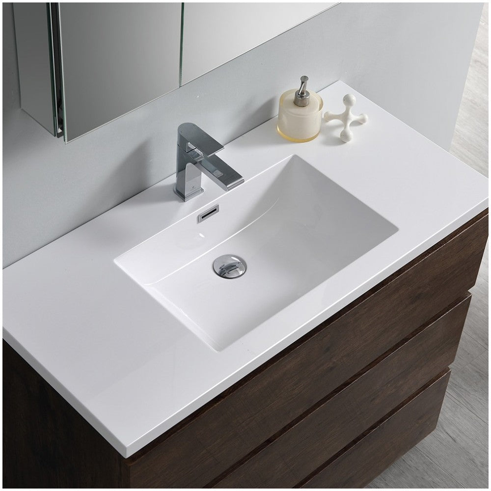 Lazzaro 42" Rosewood Free Standing Modern Bathroom Vanity w/ Medicine Cabinet