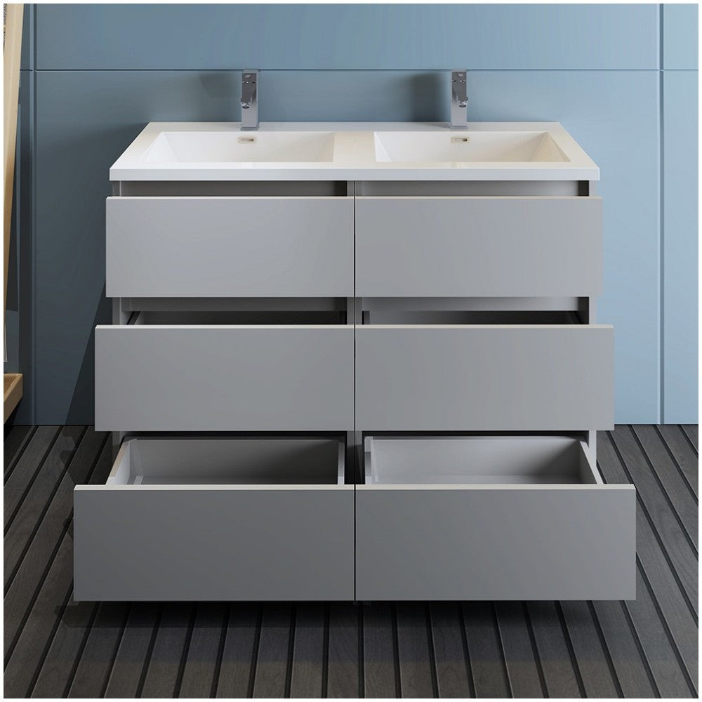 Lazzaro 48" Gray Free Standing Modern Bathroom Cabinet w/ Integrated Double Sink
