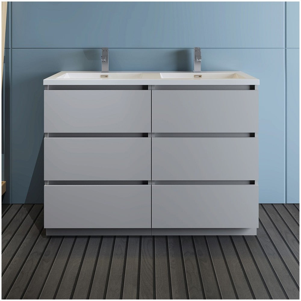 Lazzaro 48" Gray Free Standing Modern Bathroom Cabinet w/ Integrated Double Sink