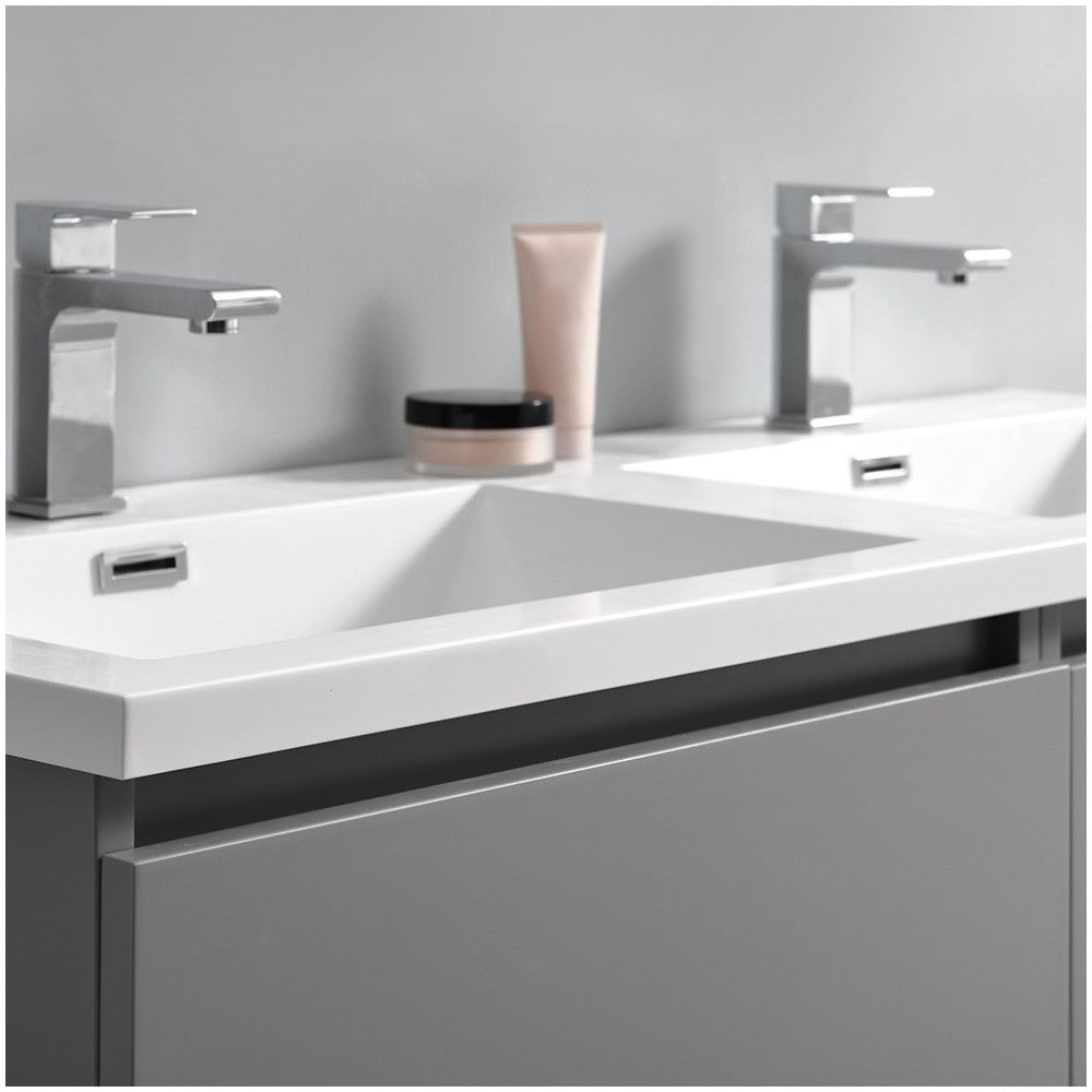 Lazzaro 48" Gray Free Standing Modern Bathroom Cabinet w/ Integrated Double Sink