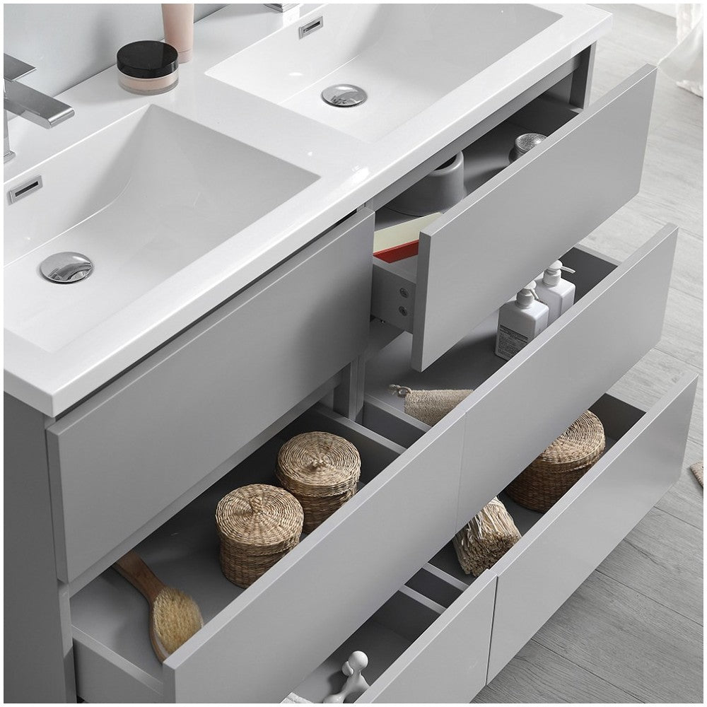 Lazzaro 48" Gray Free Standing Modern Bathroom Cabinet w/ Integrated Double Sink