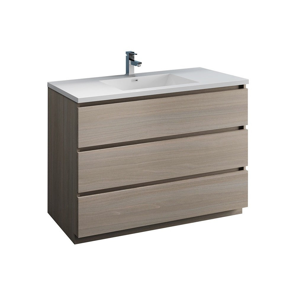 Lazzaro 48" Gray Wood Free Standing Modern Bathroom Cabinet w/ Integrated Sink