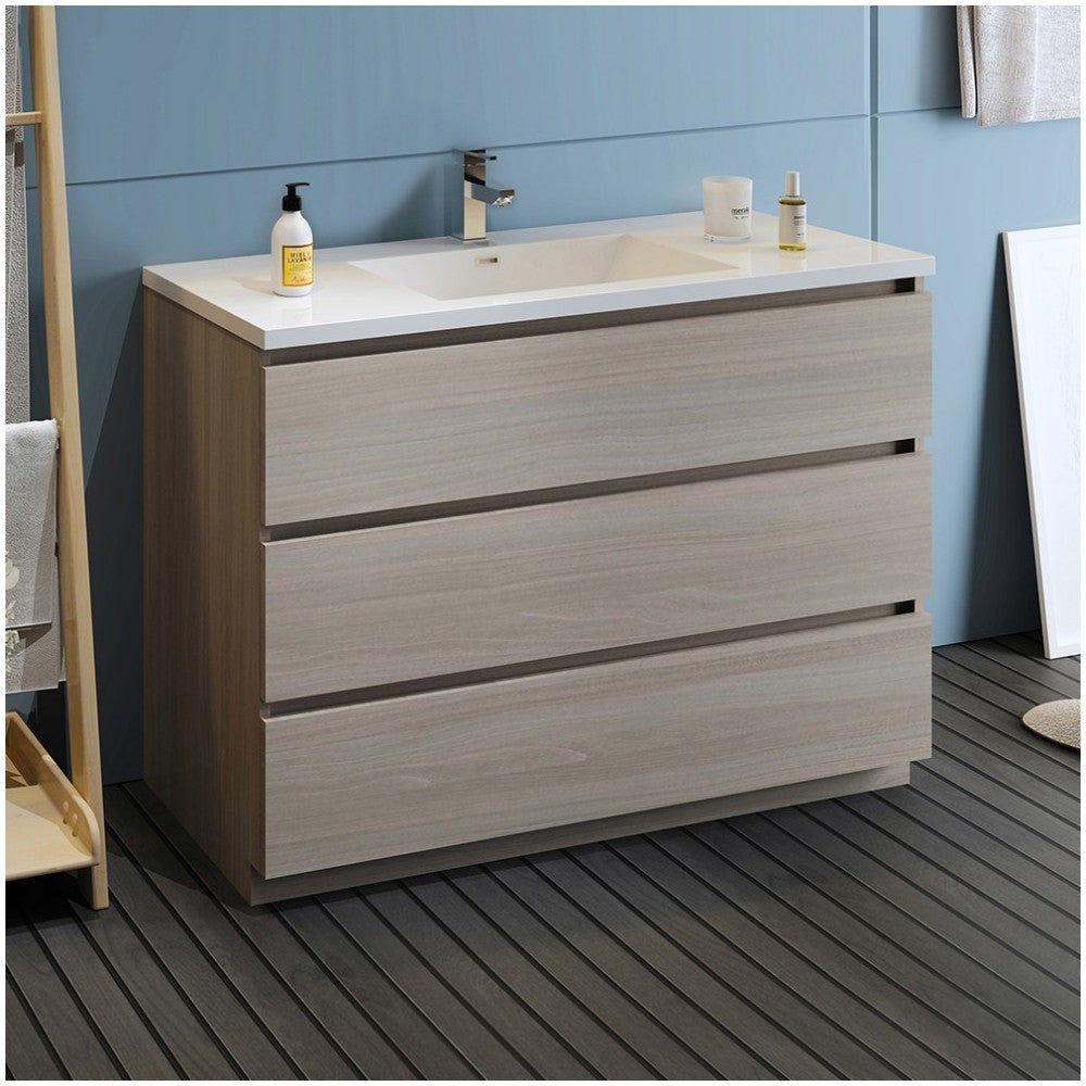 Lazzaro 48" Gray Wood Free Standing Modern Bathroom Cabinet w/ Integrated Sink