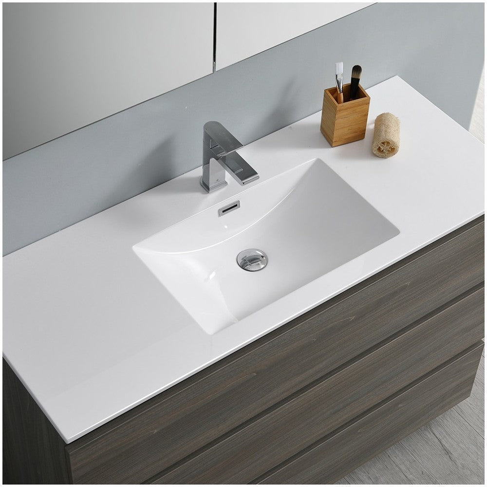 Lazzaro 48" Gray Wood Free Standing Modern Bathroom Cabinet w/ Integrated Sink