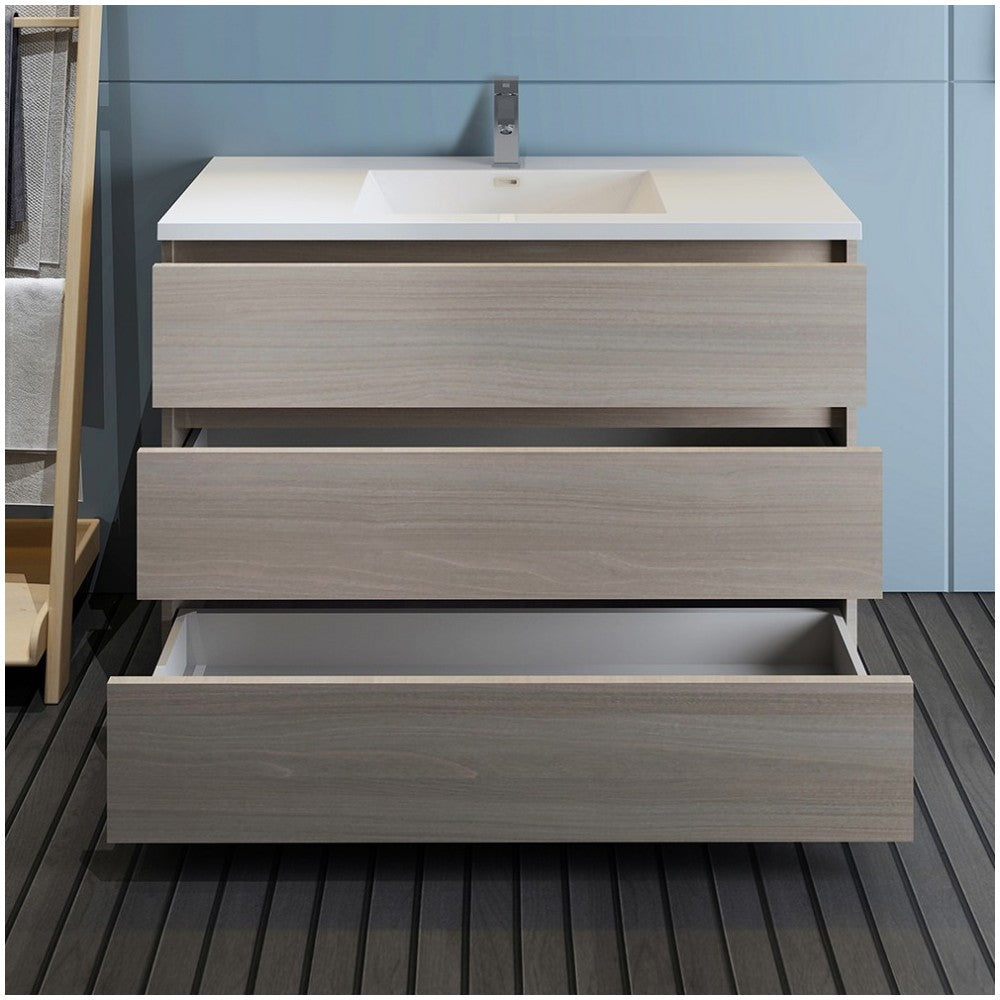 Lazzaro 48" Gray Wood Free Standing Modern Bathroom Cabinet w/ Integrated Sink