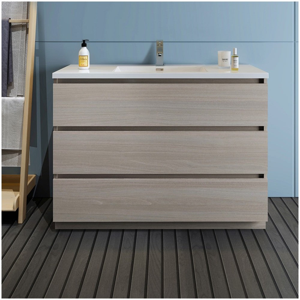 Lazzaro 48" Gray Wood Free Standing Modern Bathroom Cabinet w/ Integrated Sink