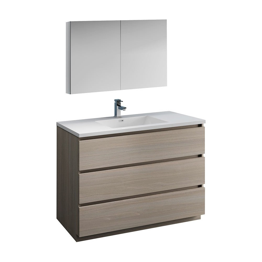 Lazzaro 48" Gray Wood Free Standing Modern Bathroom Vanity w/ Medicine Cabinet