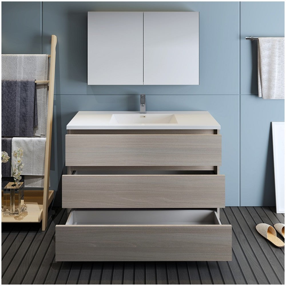 Lazzaro 48" Gray Wood Free Standing Modern Bathroom Vanity w/ Medicine Cabinet