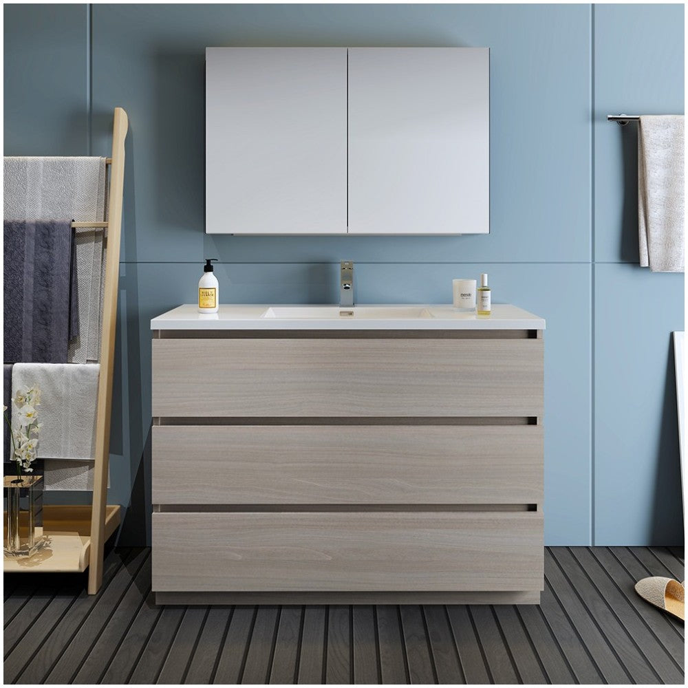 Lazzaro 48" Gray Wood Free Standing Modern Bathroom Vanity w/ Medicine Cabinet