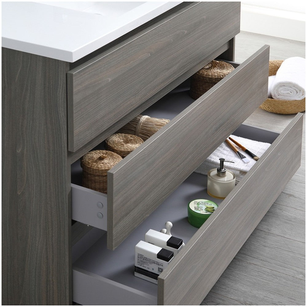 Lazzaro 48" Gray Wood Free Standing Modern Bathroom Vanity w/ Medicine Cabinet