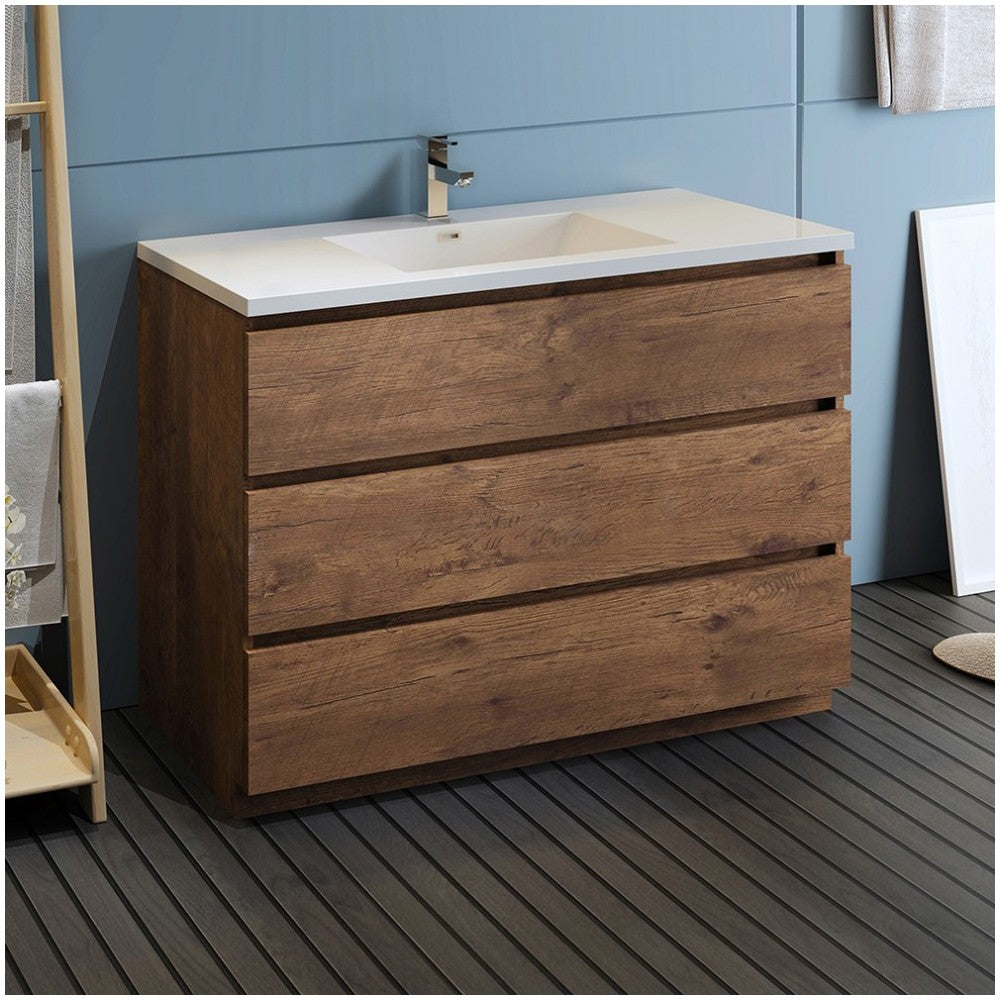 Lazzaro 48" Rosewood Free Standing Modern Bathroom Cabinet w/ Integrated Sink