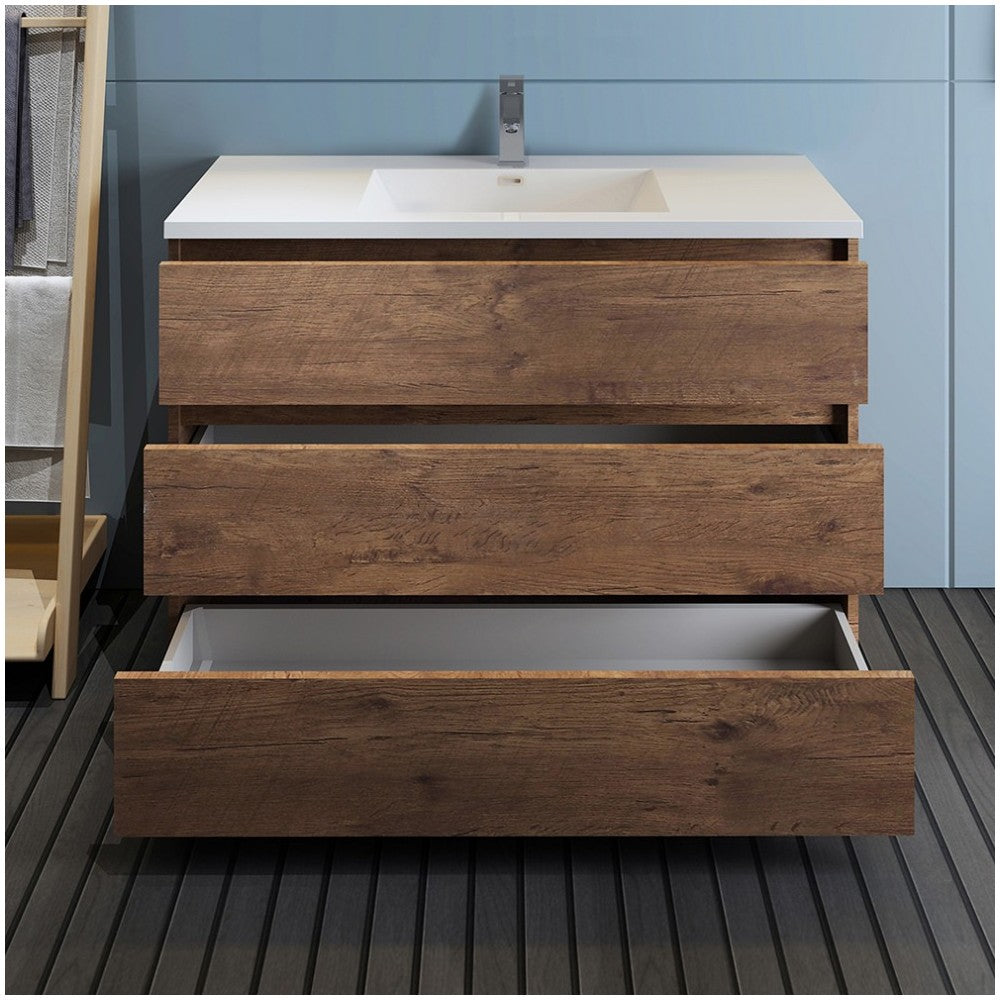 Lazzaro 48" Rosewood Free Standing Modern Bathroom Cabinet w/ Integrated Sink