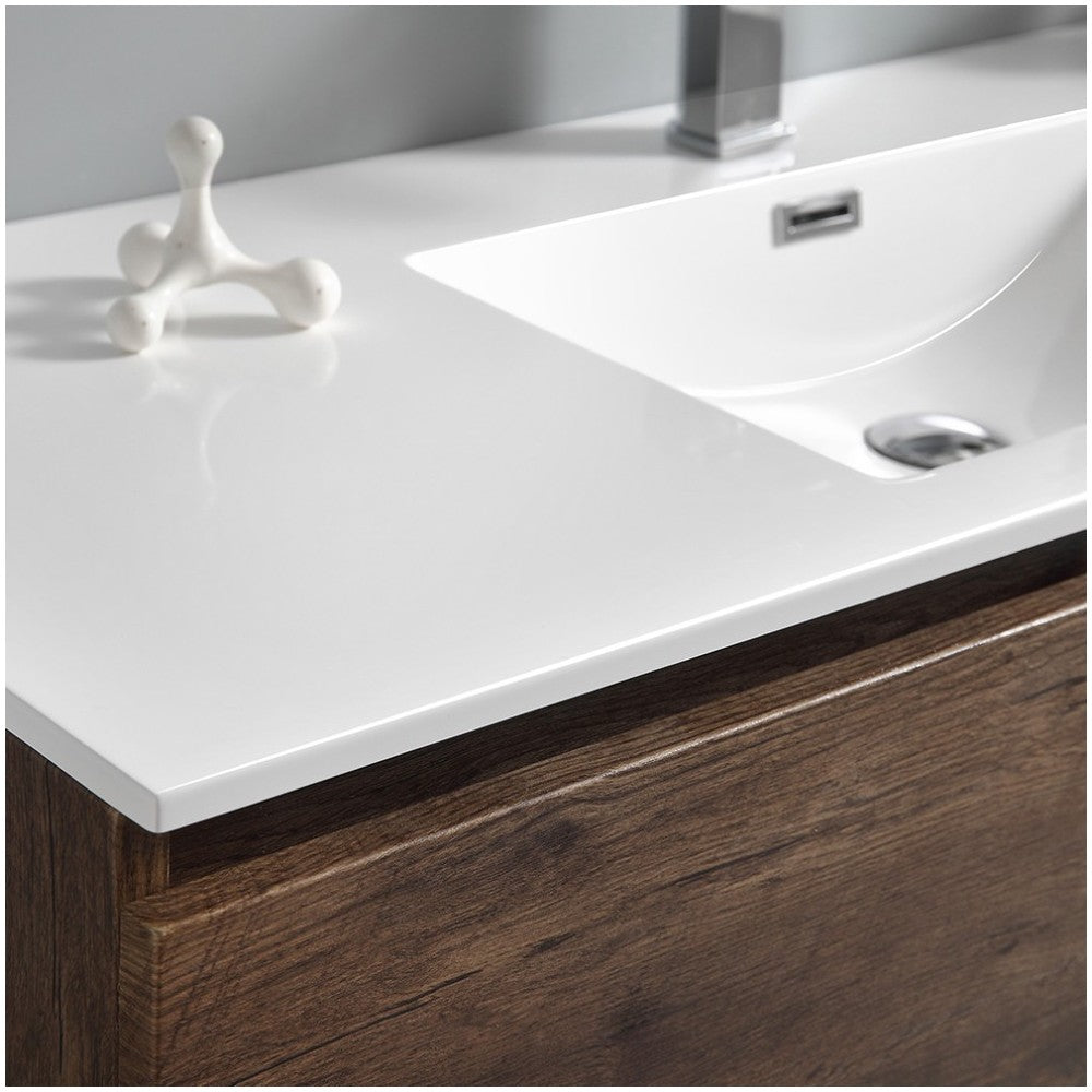 Lazzaro 48" Rosewood Free Standing Modern Bathroom Cabinet w/ Integrated Sink