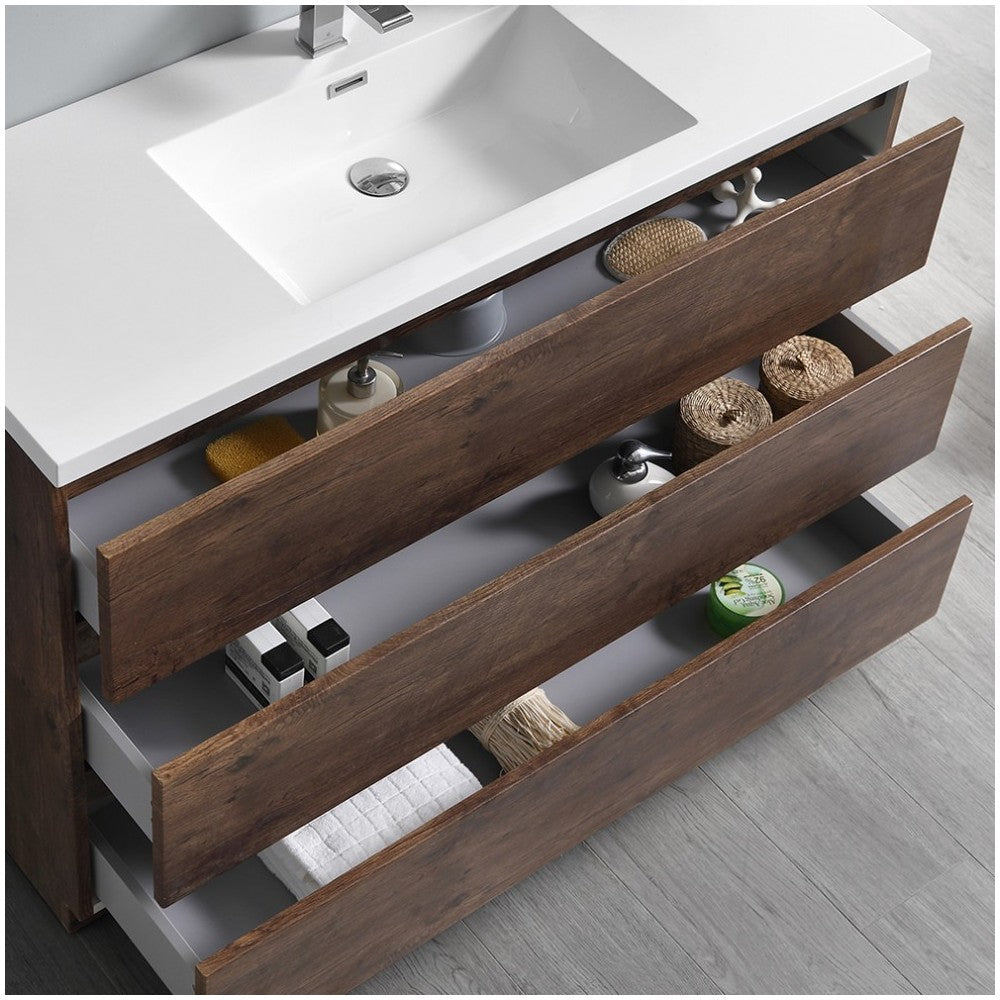 Lazzaro 48" Rosewood Free Standing Modern Bathroom Vanity w/ Medicine Cabinet