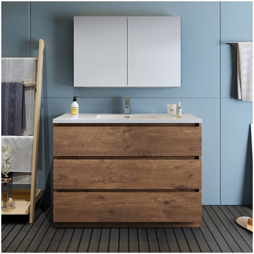 Lazzaro 48" Rosewood Free Standing Modern Bathroom Vanity w/ Medicine Cabinet