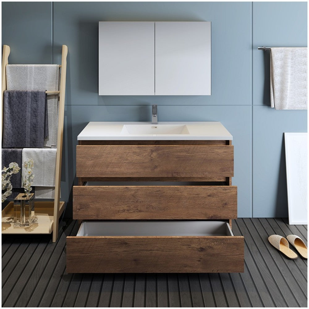Lazzaro 48" Rosewood Free Standing Modern Bathroom Vanity w/ Medicine Cabinet