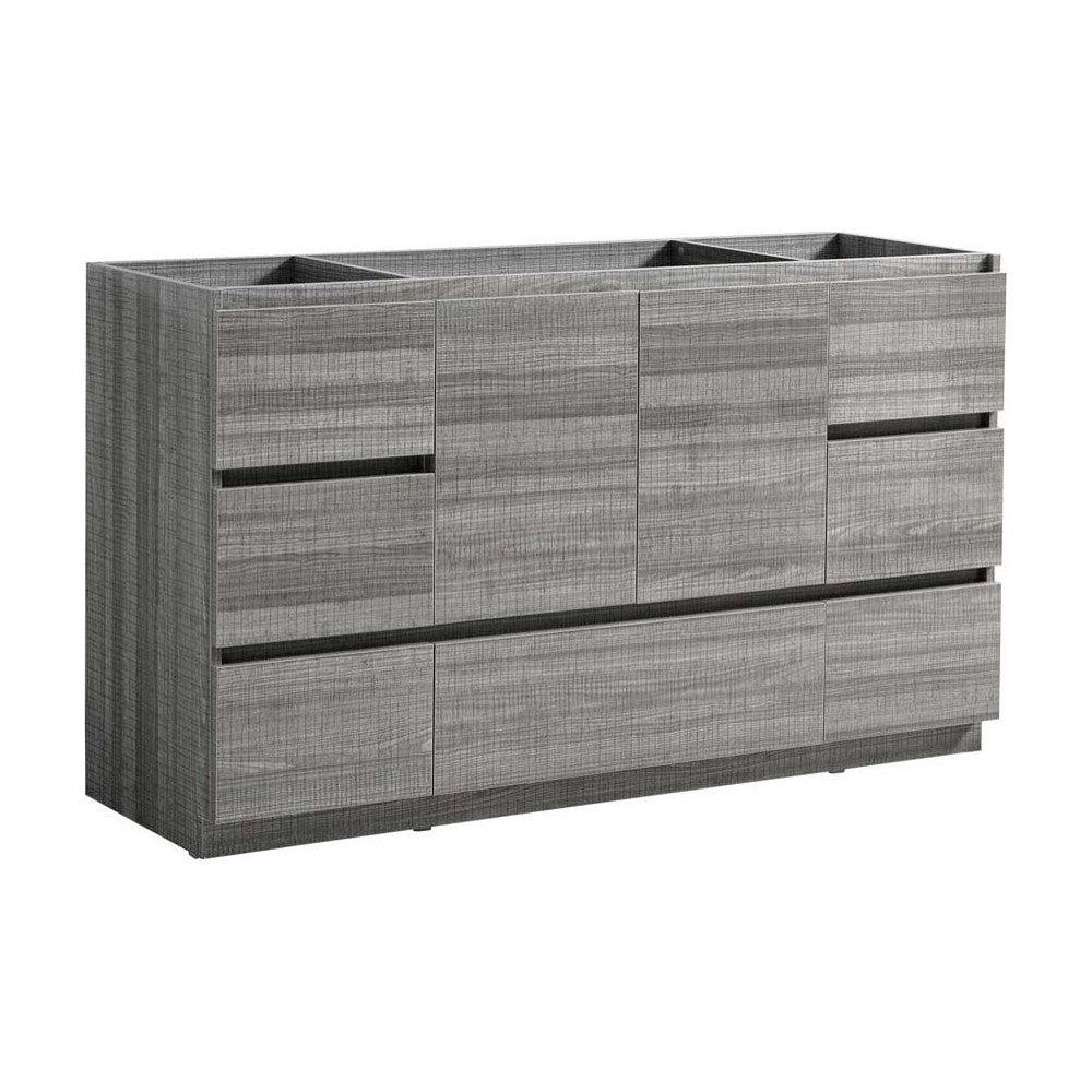 Lazzaro 60" Glossy Ash Gray Free Standing Single Sink Modern Bathroom Cabinet