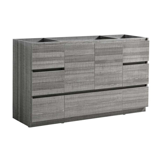 Lazzaro 60" Glossy Ash Gray Free Standing Single Sink Modern Bathroom Cabinet